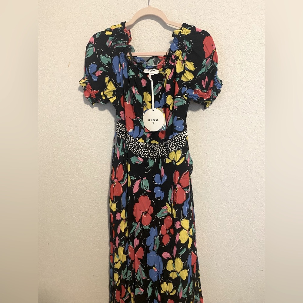 Rixo Target black and floral maxi dress